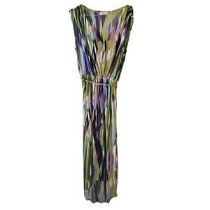 London Style Multicolor Print Sleeveless Maxi Dress with Braided Belt